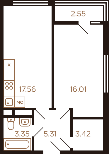Квартира с 1 комнатой